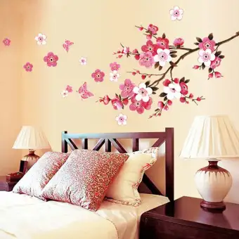 3d Pink Tree Wall Stickers Room Peach Blossom Flower Butterfly Diy Wall Stickers Poster Vinyl Art Decals Decor Mural Wallpaper