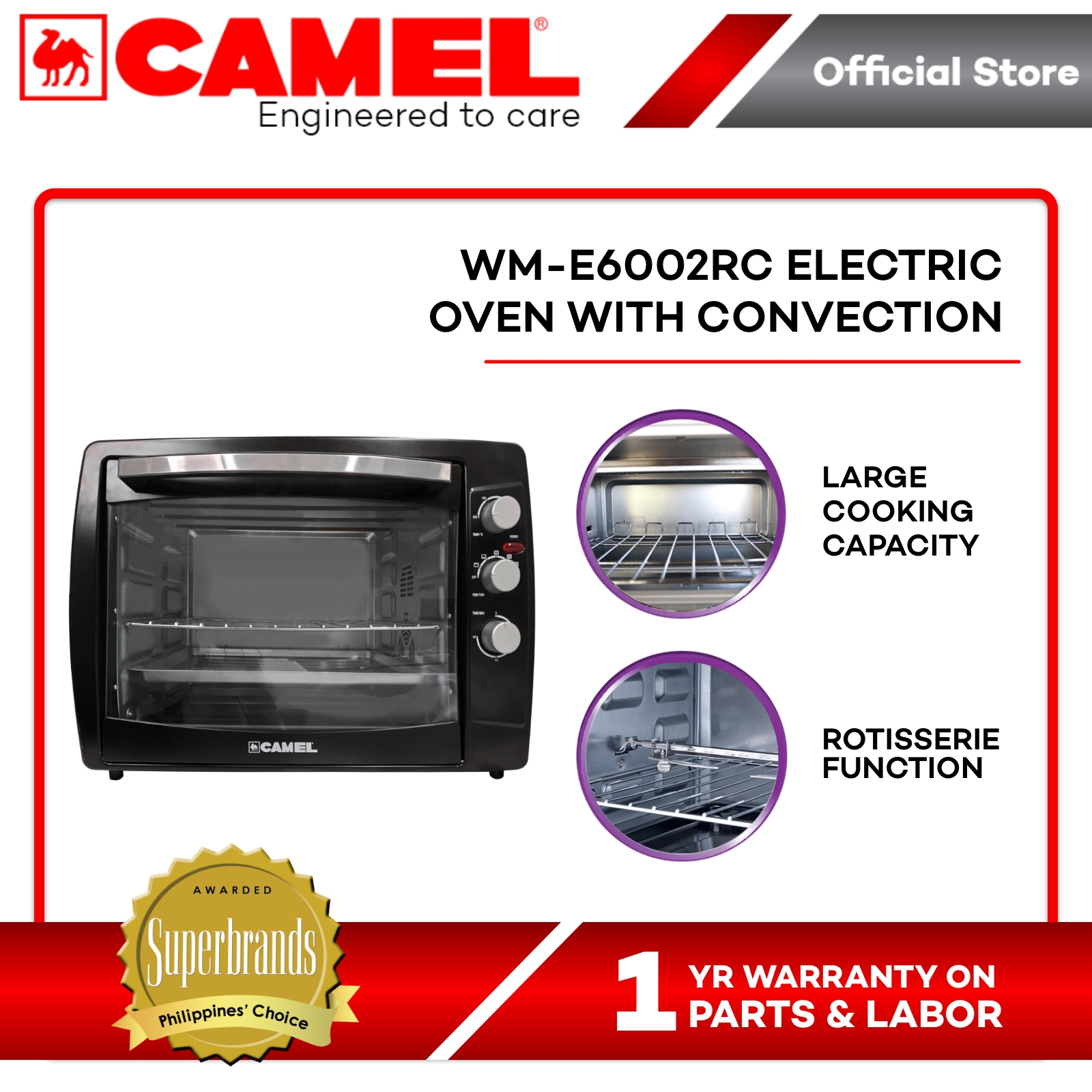 Camel WME6002RC Electric Oven with Convection 60L (Black) Lazada PH