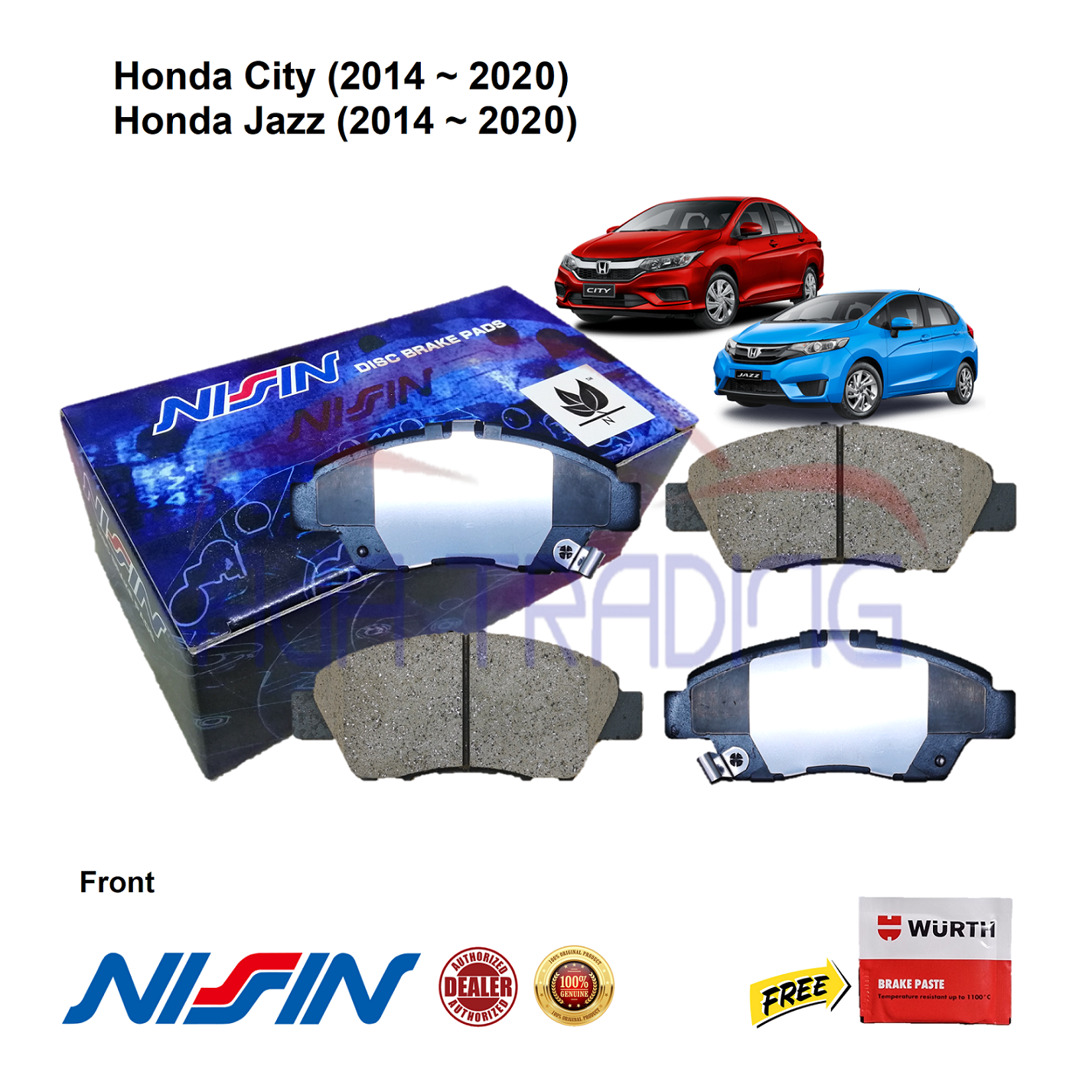 Genuine NISSIN Front Brake Pads for Honda City (2014 2020), Honda