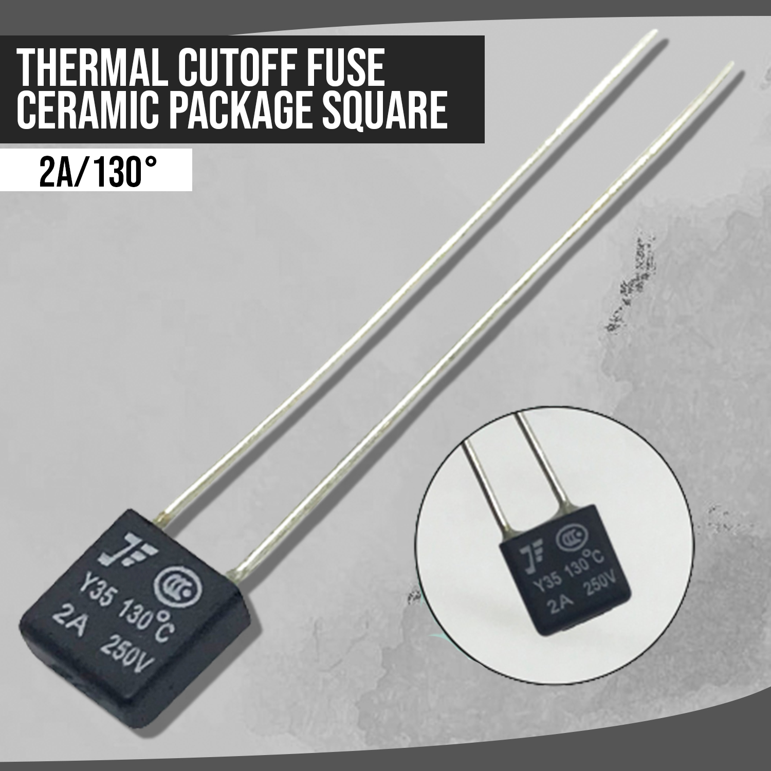 Thermal Cutoff Fuse 130°Celsius 2A 250VAC Black Ceramic Package SQUARE