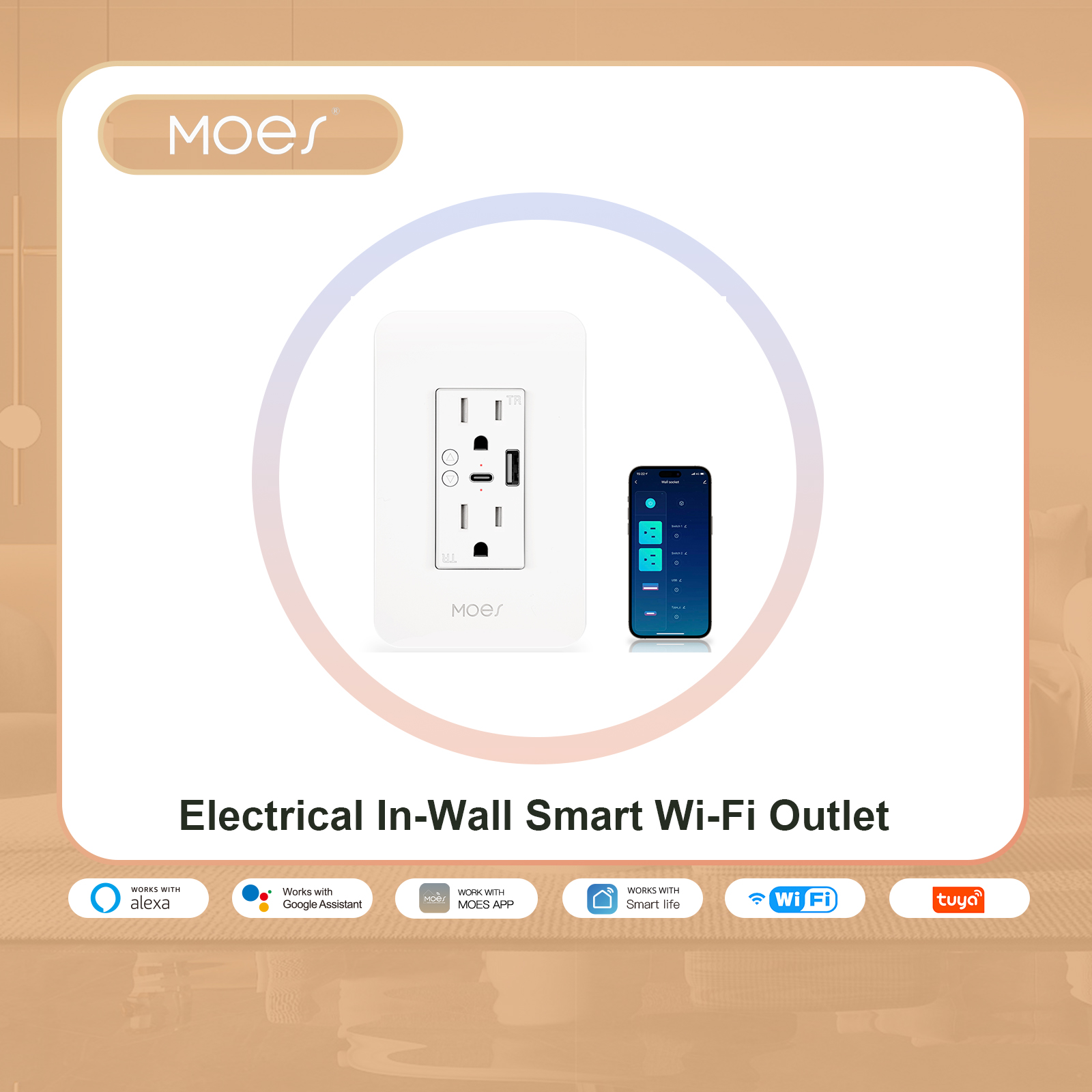 MOES WiFi Smart Power Wall Socket with Type C And USB Dual Outlet Plug  Power Outlets Support Alexa G oogle Home