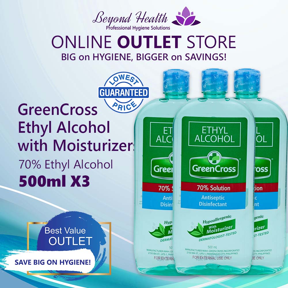 [3X Pack] GreenCross 70 Ethyl Alcohol with Moisturizers [500ML] Green