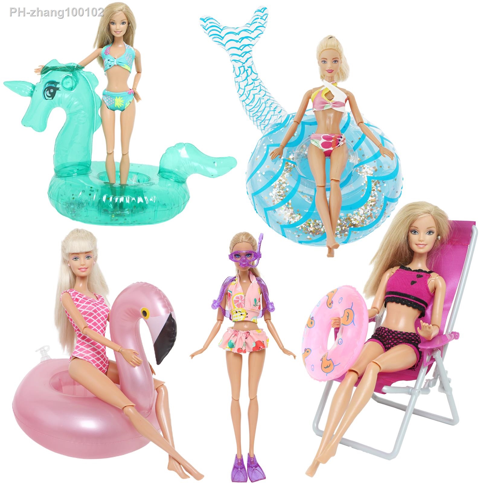 Cute Doll Swimwear Lifebuoy Swimming Rings Swimsuits Bikini Slipper Chair  Beach Bathing Clothes for Barbie Doll Accessories Toy