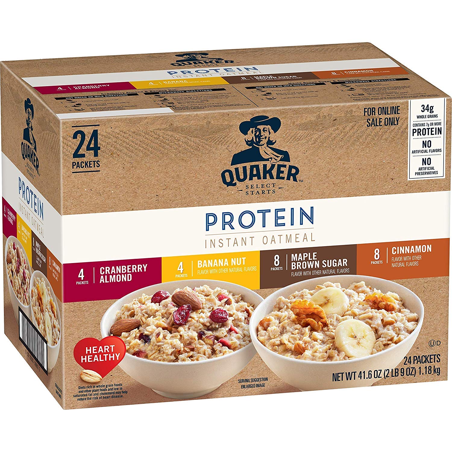 Quaker Instant Oatmeal, Protein 4 Flavor Variety Pack, 7g+ Protein