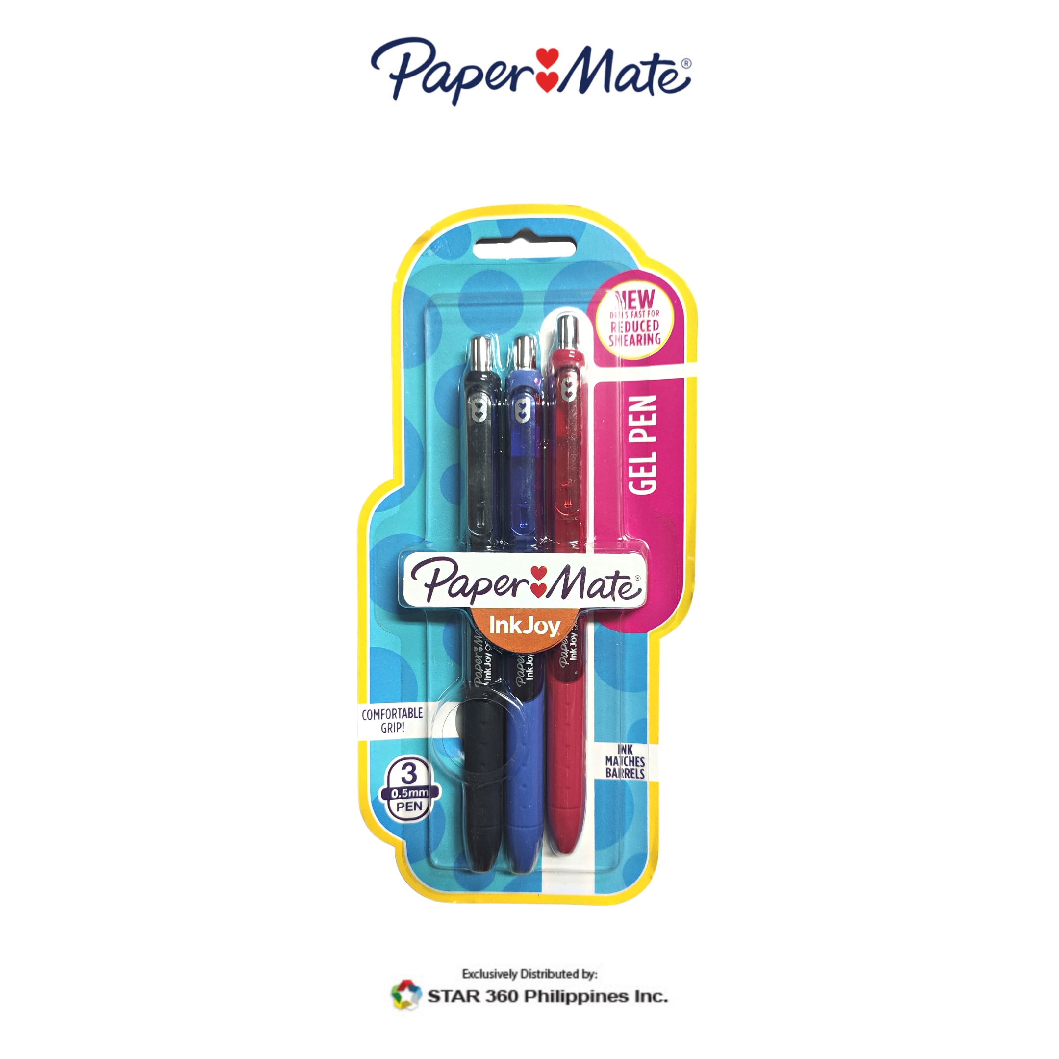 Paper Mate Inkjoy Retractable Gel Pen 0.5mm 3ct-Black, Blue, Red