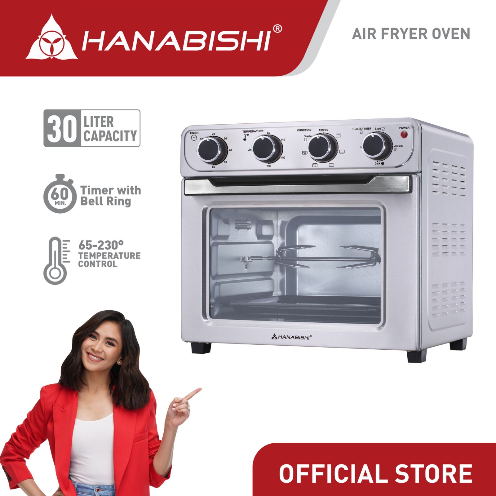 Hanabishi Air Fryer Oven HAFEO30SS 30L Heavy Duty Stainless Steel, with