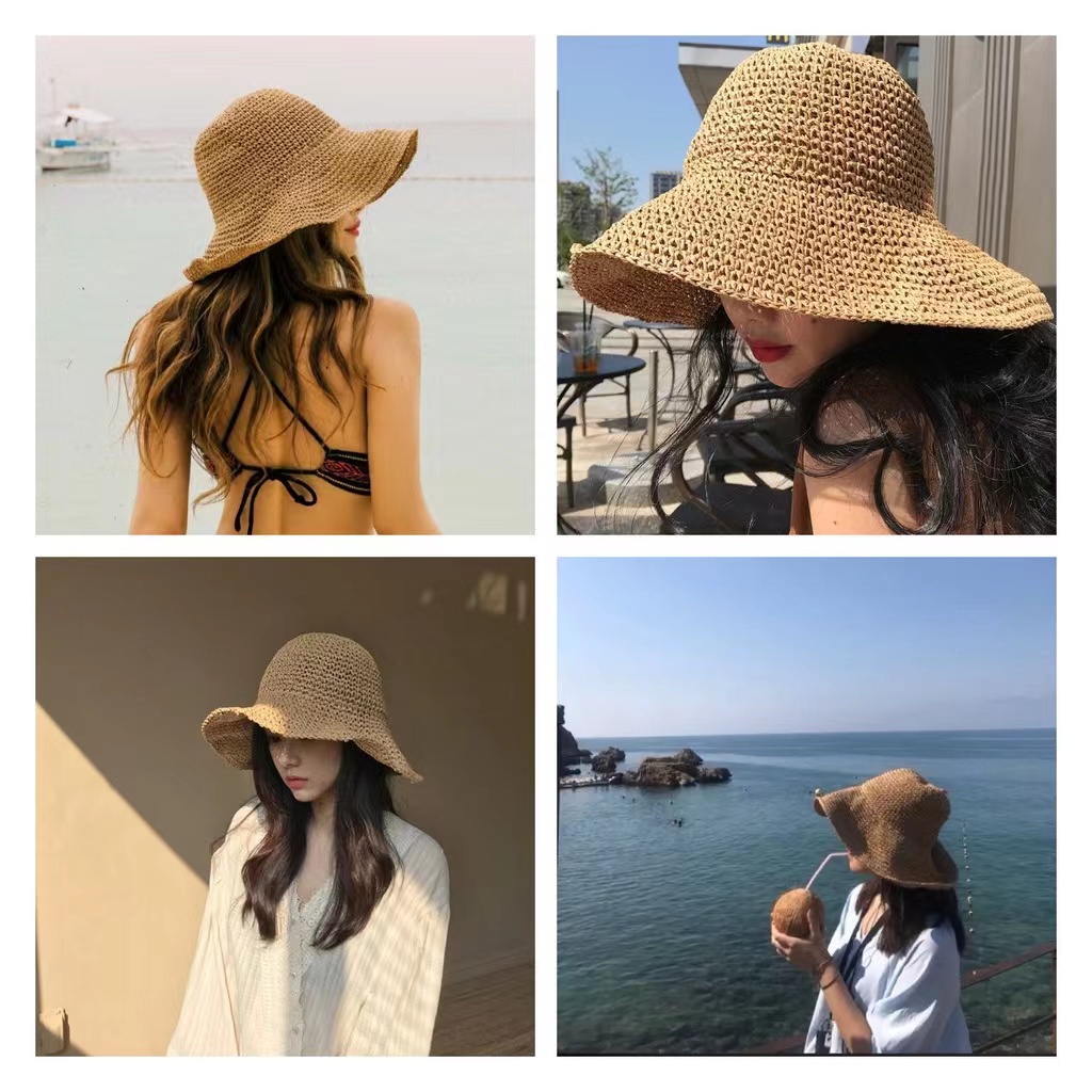 JUNJUNBO Fashion Women Bucket Hats Soft Summer Straw Cap for Women Outdoor  Street Beach Sunscreen Sun Hat Female Bucket Cap