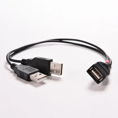 Elector 30cm USB a Power Enhancer Y 1 Female to 2 Male Data Charge Cable Extension Cord