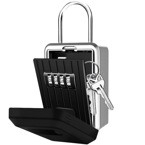 4-Digit Key Lock Box Combination Wall Mounted Lock Box Weatherproof Resettable Portable Lock Box (with Waterproof Cover)