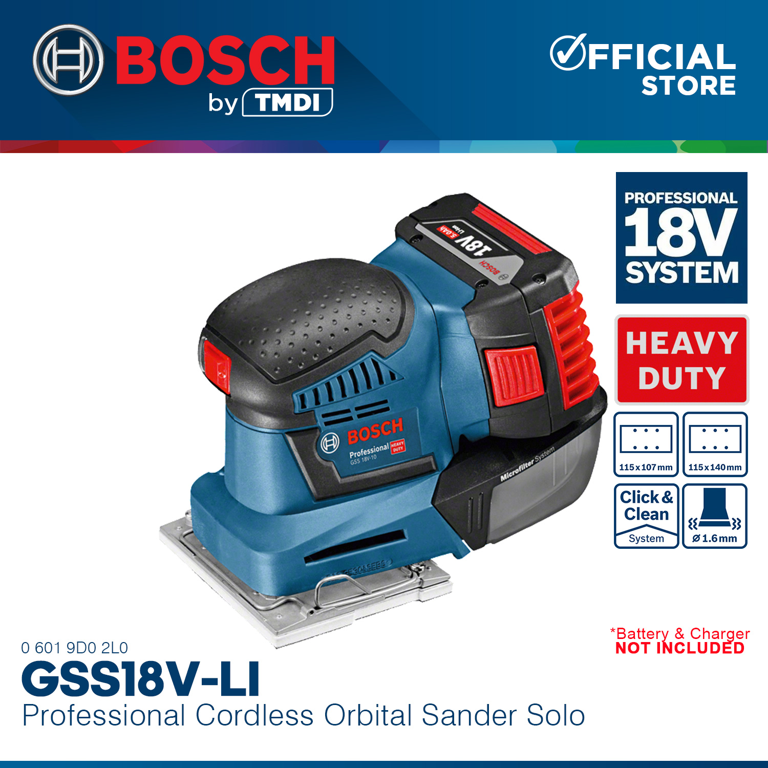 BOSCH Professional Lithium Ion Li Ion Cordless Orbital Sander Solo