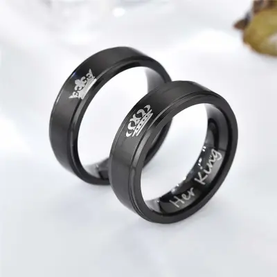 YUHUUJY Black Simple for Men Women Paired Ring Her King Stainless Steel Unisex Finger Rings Crown Couple Rings Fashion Jewelry Korean Style Ring