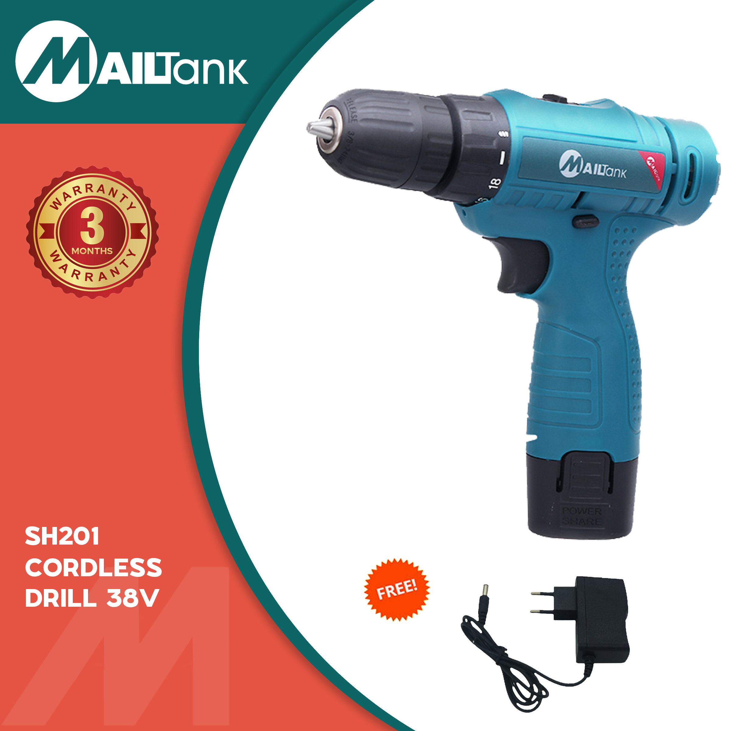 MAILTANK (SH201) Cordless Drill 38V Power Double Speed with LED Power