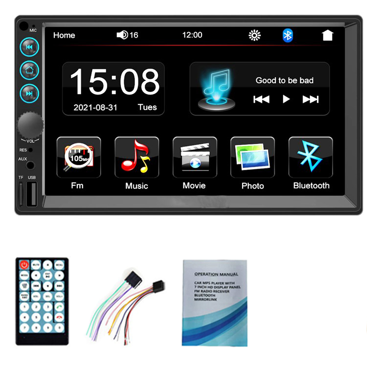 2Din Car Radio 7 HD Touch Screen Mirror Link Car Stereo with Bluetooth FM  TF AUX USB Fast Charge Auto Radio Car Multimedia MP5 Player +4led Camera
