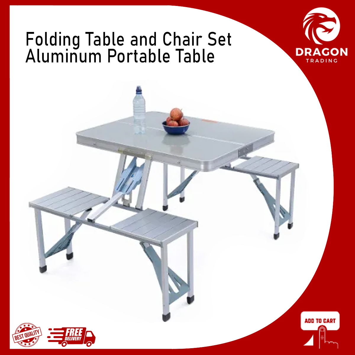 Portable Outdoor Multifuncional Siamese Folding Table and Chair Set Aluminum Portable Table