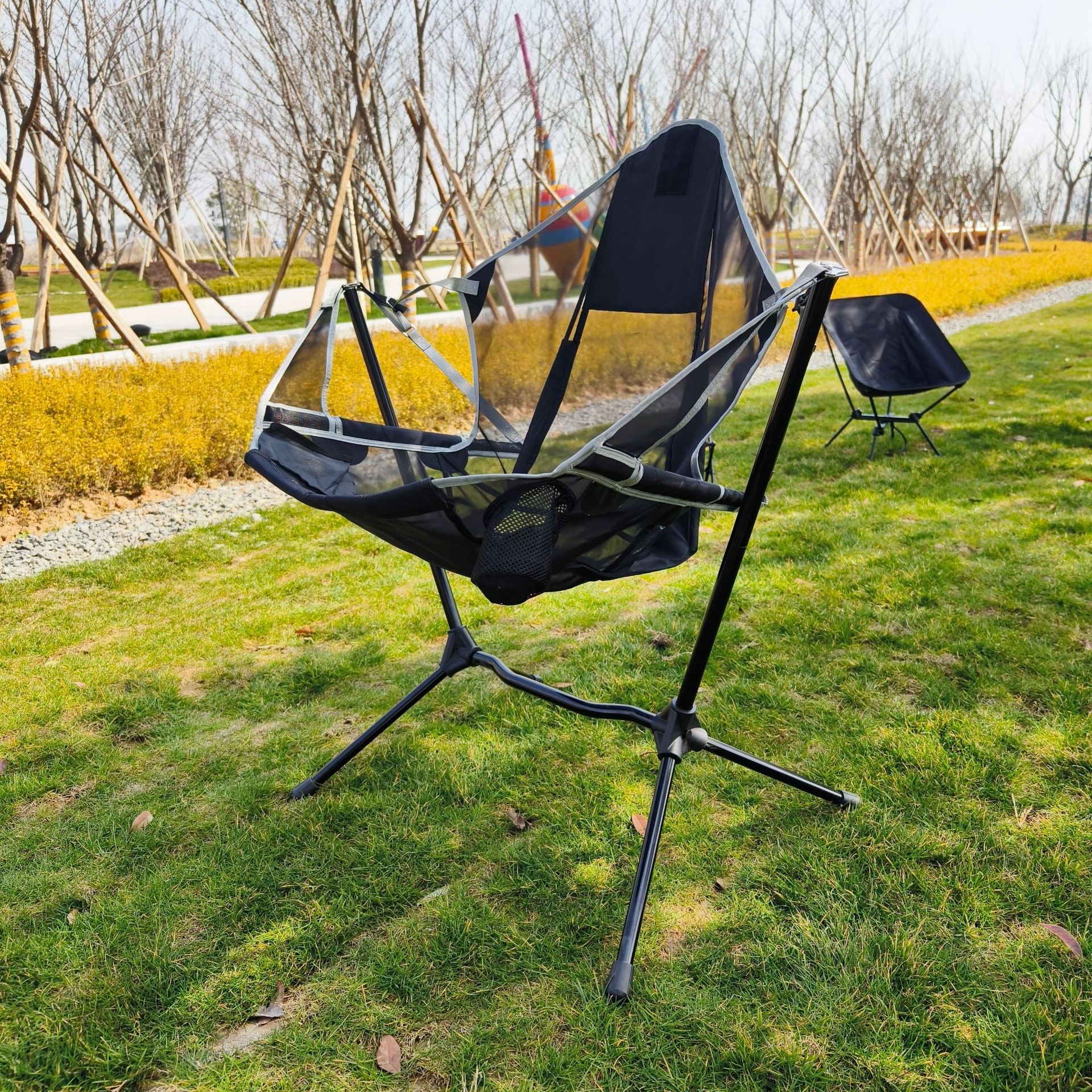 Hammock Camping Chair Aluminum Alloy Adjustable Back Swinging Chair,  Folding Rocking Chair with Pillow Cup Holder