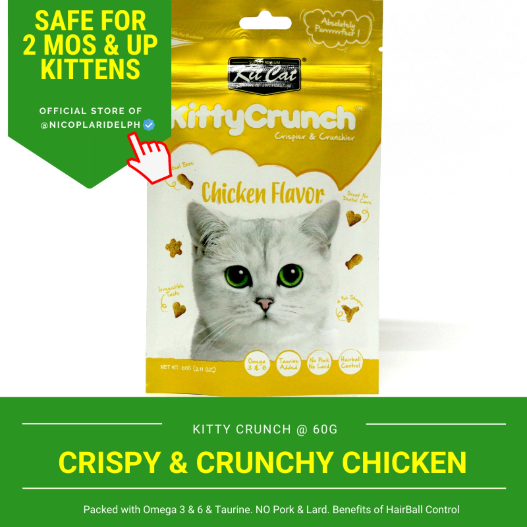 Kit Cat Kitty Crunch Chicken Flavor Cat Treat with Omega 3 and 6