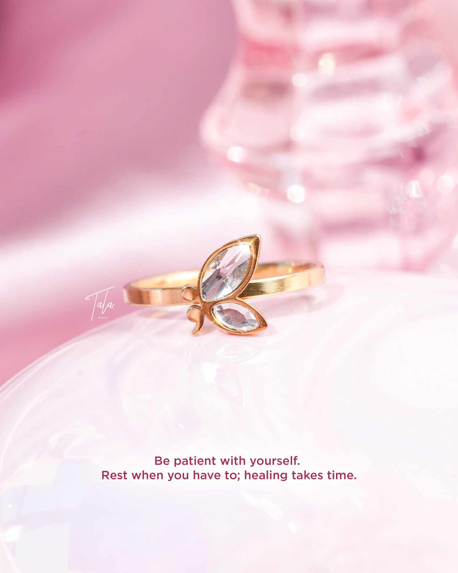 Tala By Kyla Semicolon Butterfly Ring with Gift Box Stainless