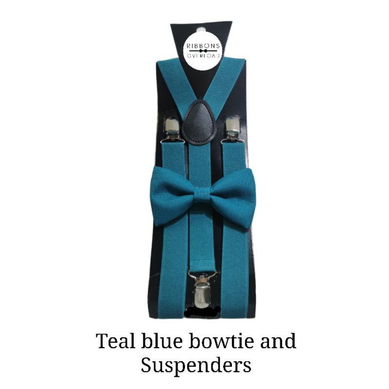 Teal Blue bowtie and suspenders♩ Lazada PH
