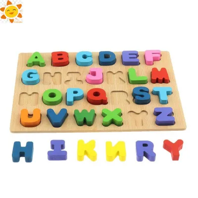 Educational Baby Learning Toys Wooden Alphabet ABC Numbers Puzzle Board Blocks for Kids Boys Girls
