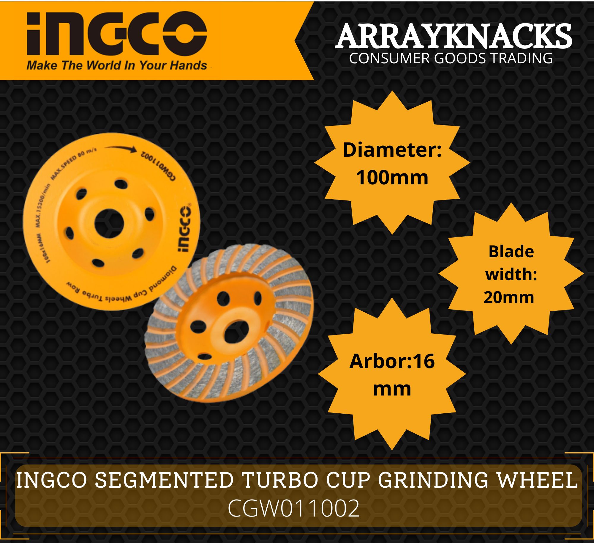 INGCO Segmented Grinding Wheel Double Row (CGW011002) HAND TOOLS