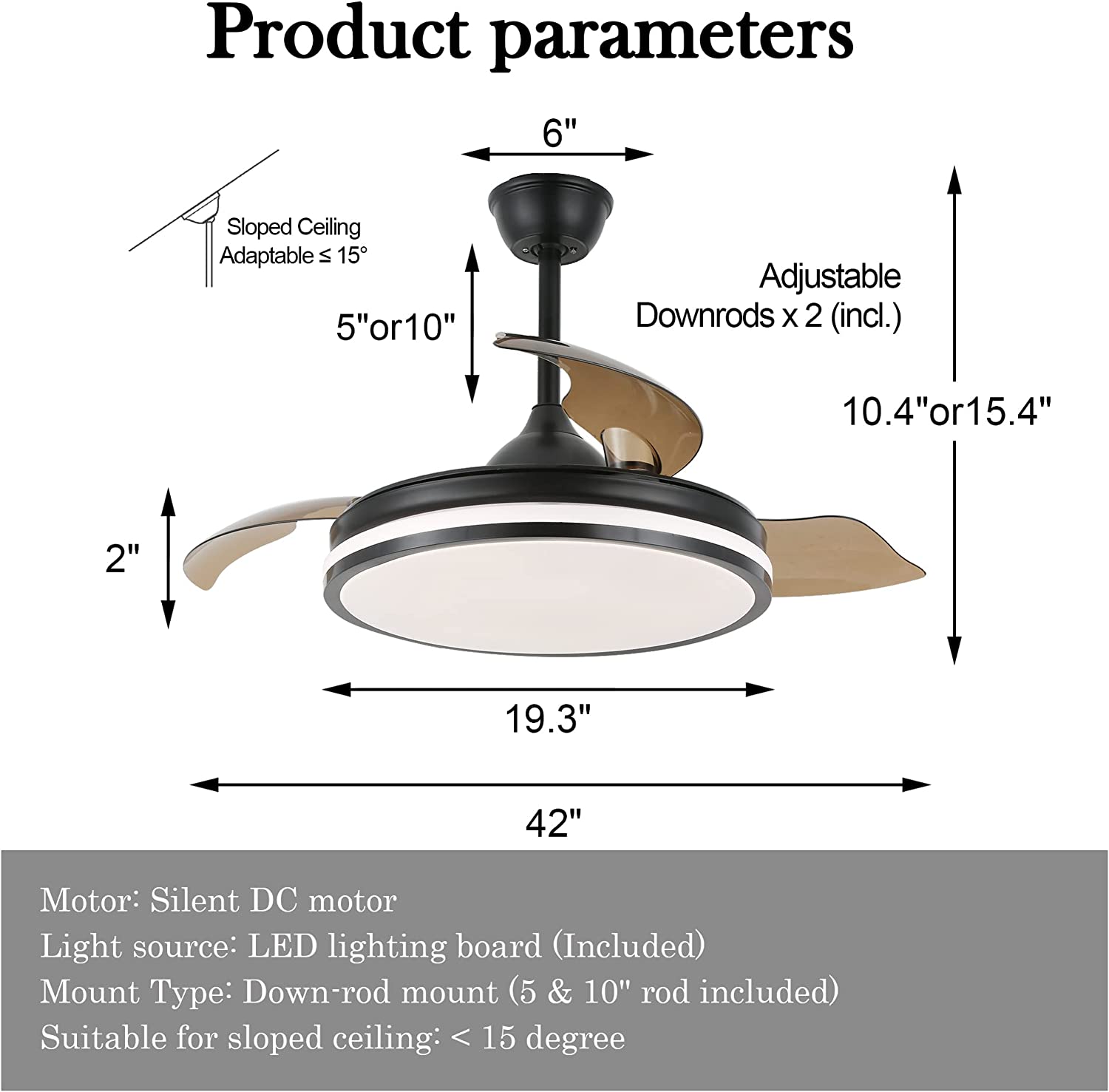 CHNT 42 Inch Invisible Ceiling Fan with Light and Remote，Fan Blade Can ...