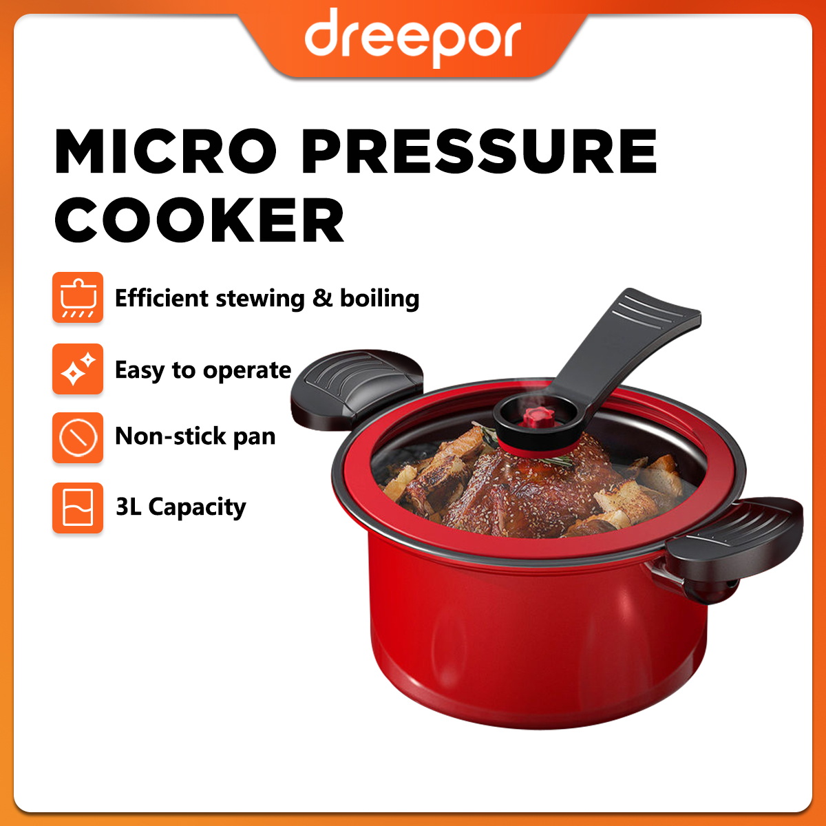 Dreepor Pressure Cooker Non-Stick Cooker Cooking Vegetables Micro