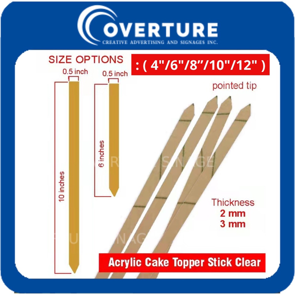 Acrylic Cake Topper Sticks, Thick
