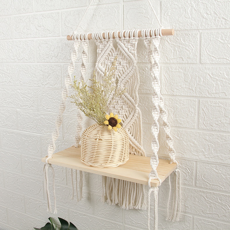 Boho Macrame Wall Hanging Shelf Handmade Woven Tassel Tapestry Rack ...