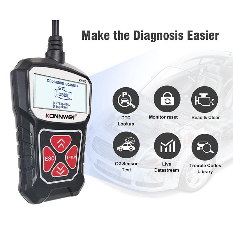 KONNWei KW310 OBD2 Scanner for Auto OBD 2 Car Scanner Diagnostic Tool Automotive Scanner Car Tools 12V