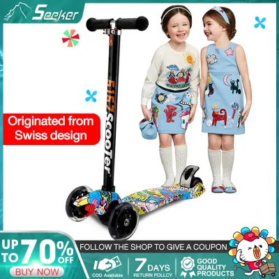 Seeker Scooter for kids 3 wheels，With colorful graffiti kids scooter，Foldable design + adjustable height design scooter for kids 7 to 10 years old，Best birthday gift for kids