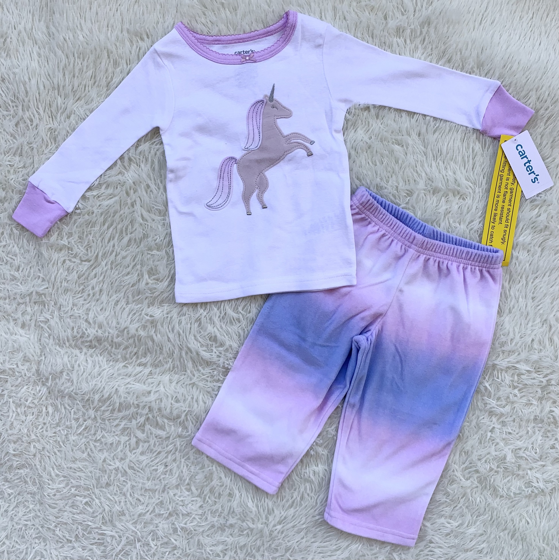New Carter's Girls Unicorn Pajama 2pc Set Snug fit Shorts Lavender 