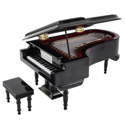 Miniature Grand Piano Model Kit Musical Instrument with Chair,for Home Office Decoration(Black, Without Music) Large