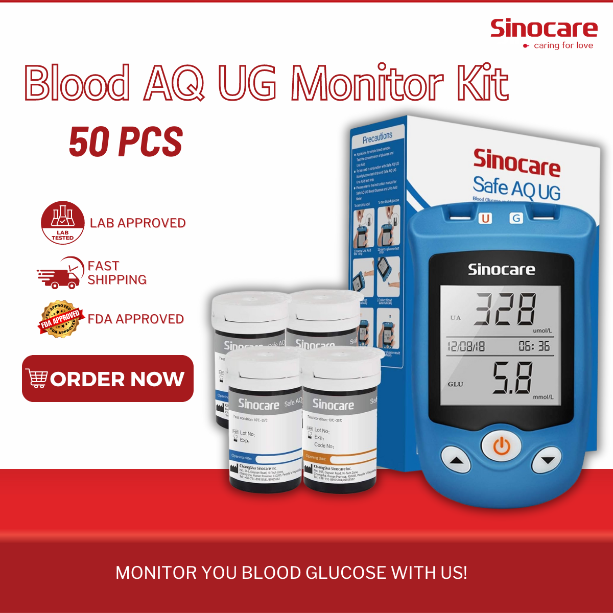 Sinocare Safe-AQ UG 2in1 Blood Glucose & Uric Acid Monitoring System ...
