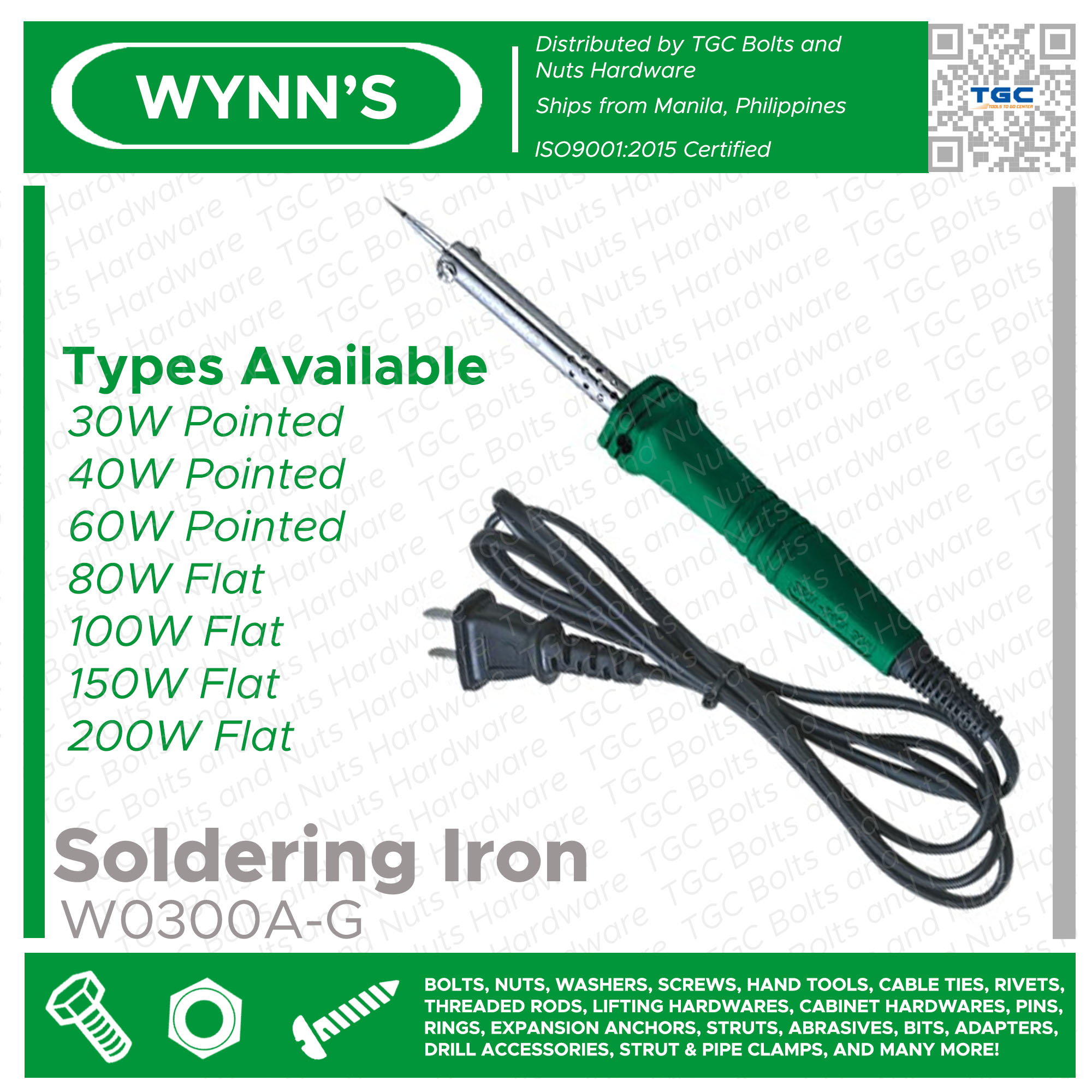 Wynns 30 40 60 80 100 150 200 Watts Soldering Iron Pointed Tip TGC