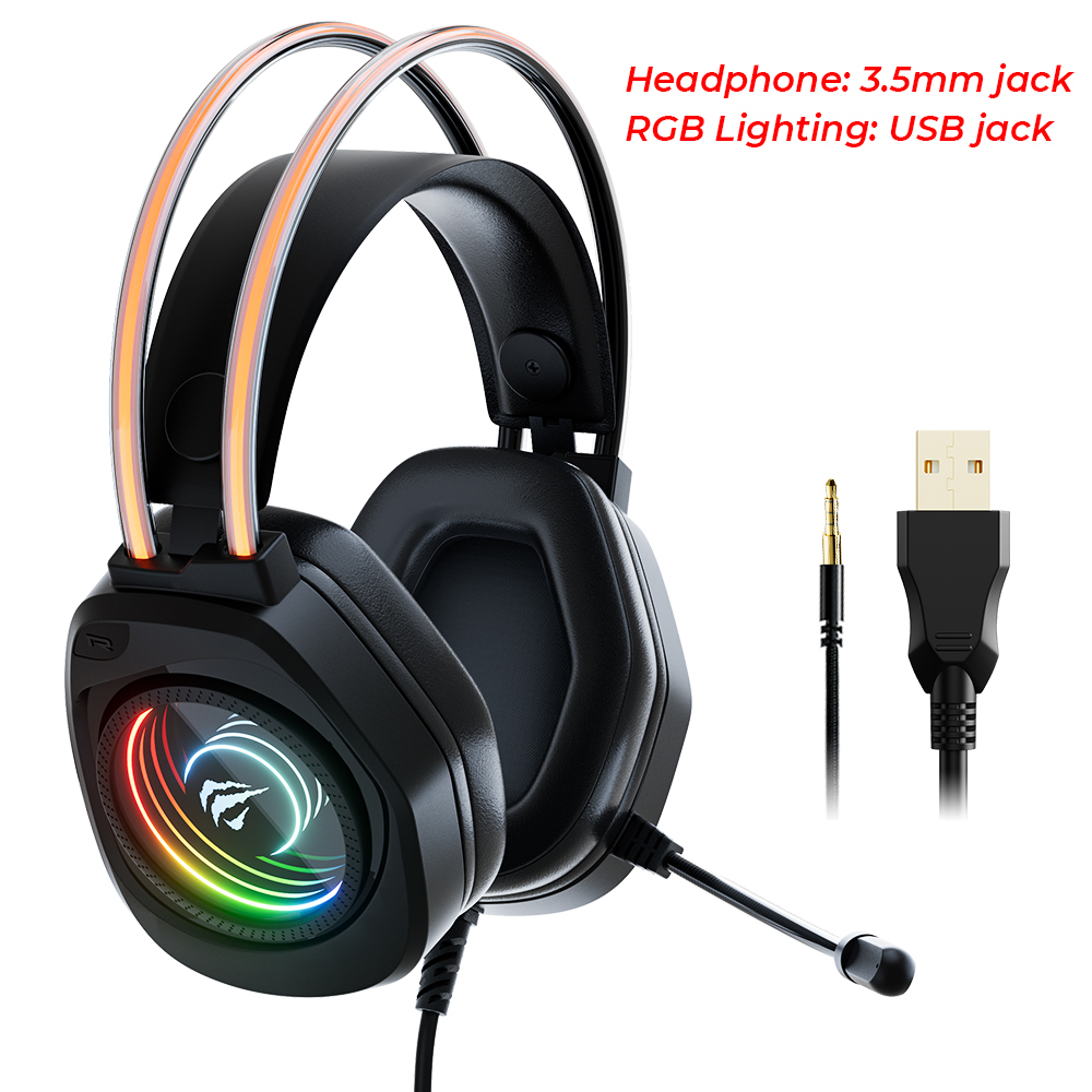 HAVIT H2016d RGB Gaming Headphone with Mic 3.5mm Wired Headset Gamer ...