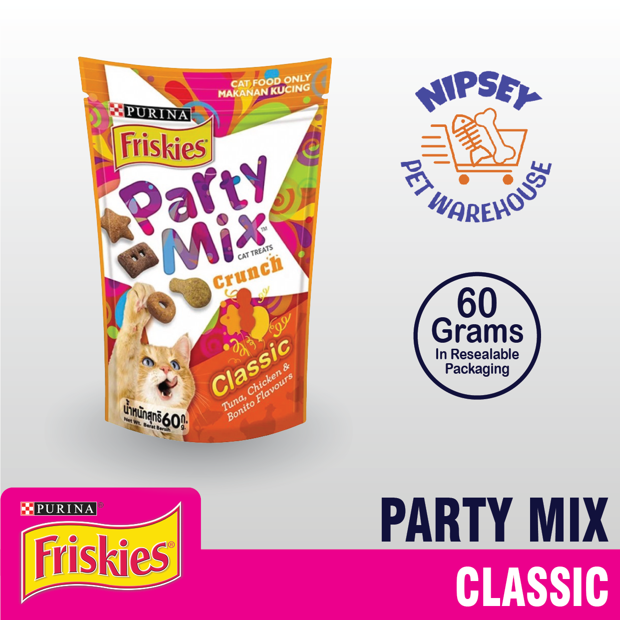 Friskies Party Mix Classic Crunch Tuna, Chicken and Bonito Flavour 