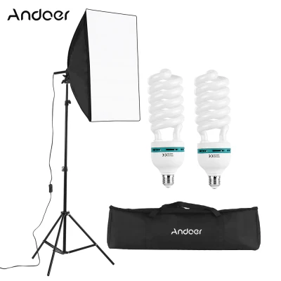 Andoer Professional Studio Photography Light Kit Including 50*70cm Softbox * 1/ 150W 5500K Light Bulbs * 2/ 2M Light Stand * 1/ Carry Bag * 1
