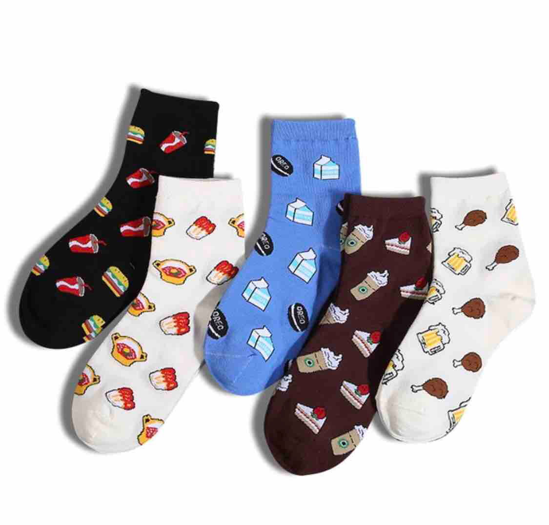 Miss.J Sock Set Of 5 Ulzzang Korean Mid Sock Snacks Design Sock For ...