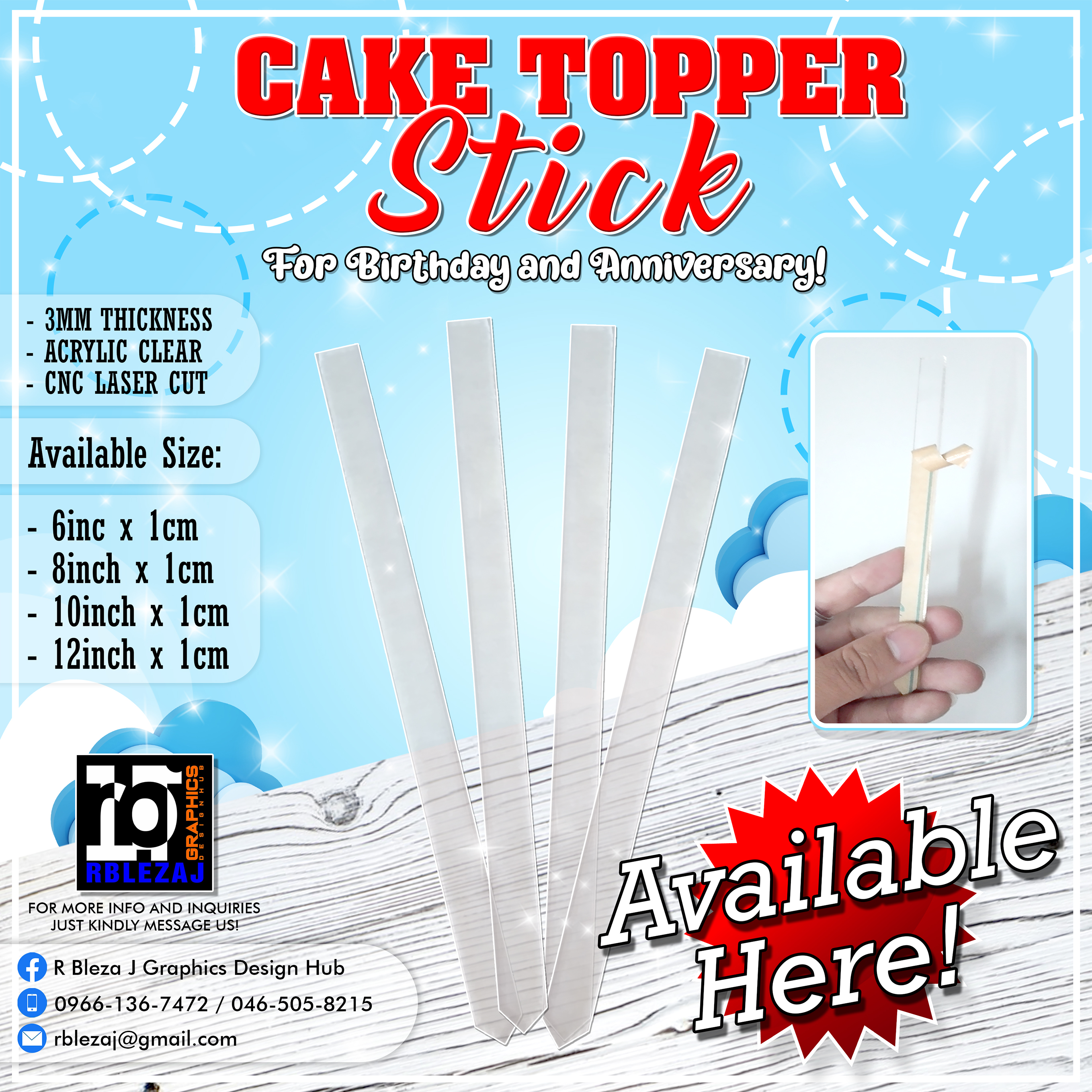 Clear Acrylic Cake Topper Stick