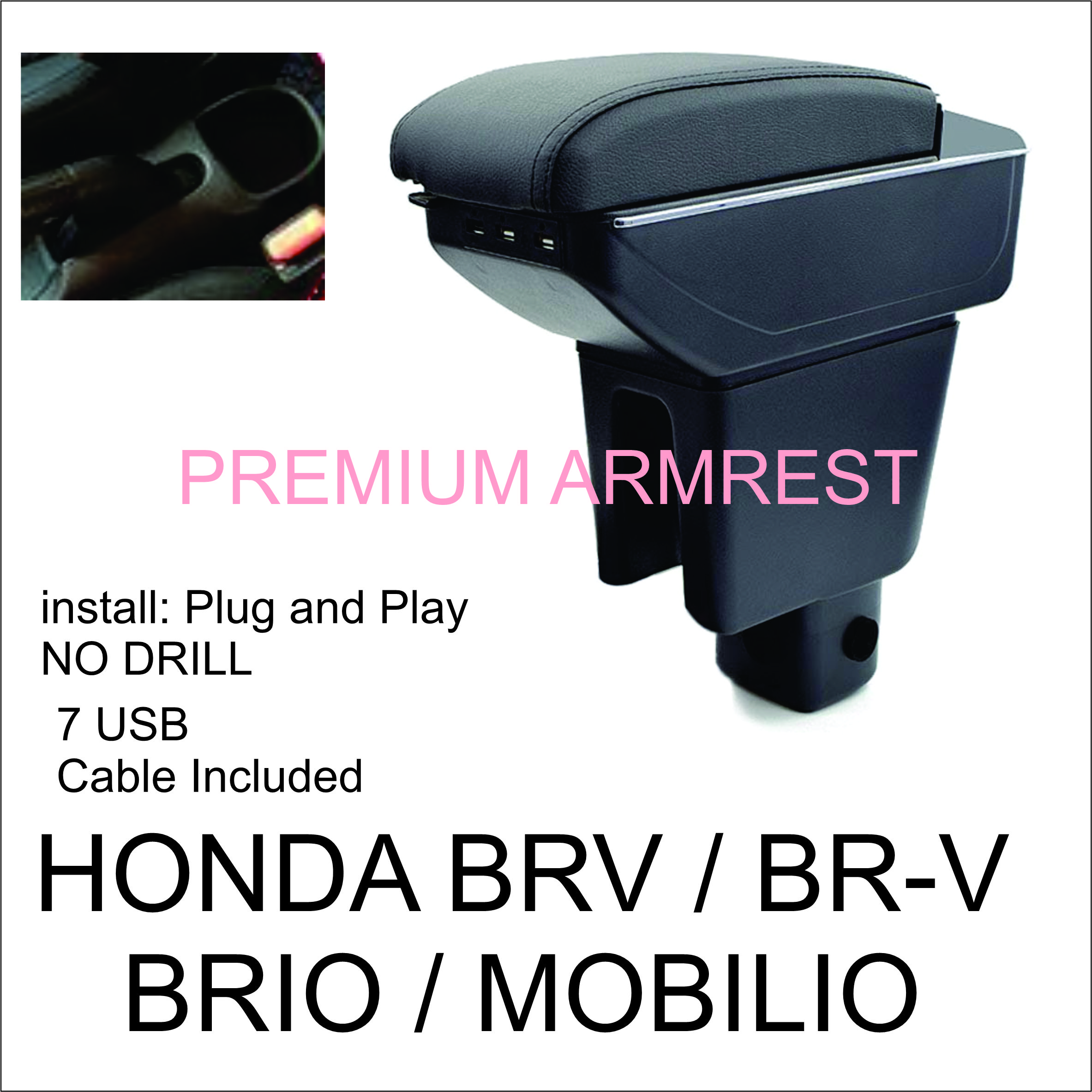 Premium ArmRest For Honda BRV / Mobilio / Brio Arm rest all Black