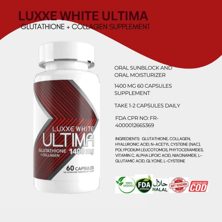is luxxe white glutathione fda approved Ultima + Collagen 1400 mg 60 Capsules Suppleme – My Care Kits Luxxe White - Official Store