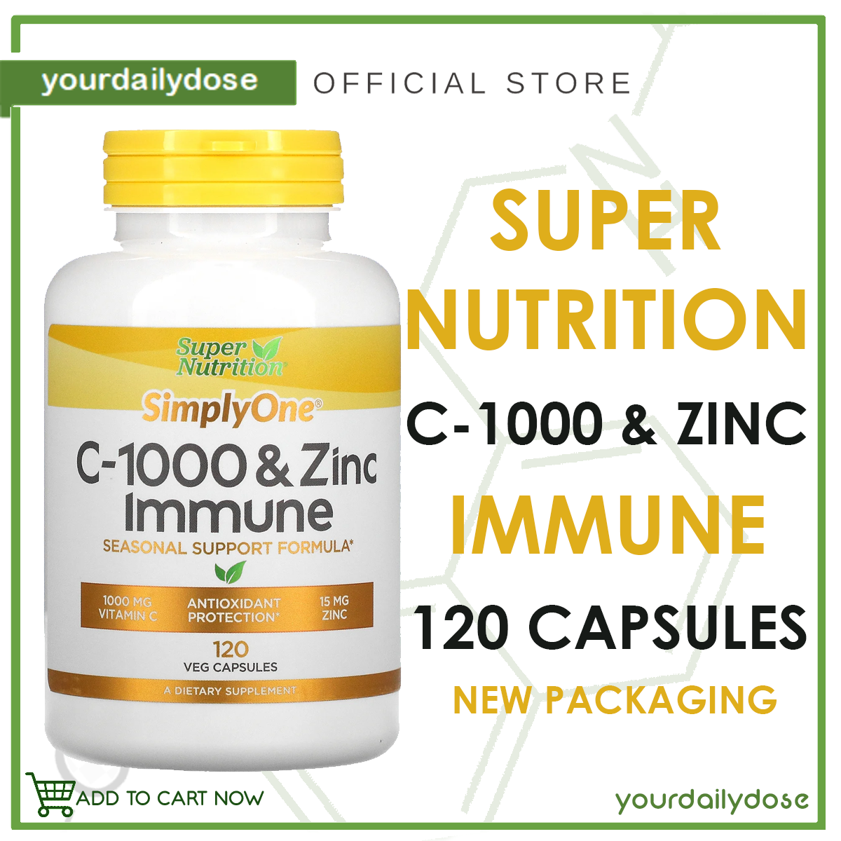 Super Nutrition C1000 & Zinc Immune,120 Veg Capsules Vitamin C plus