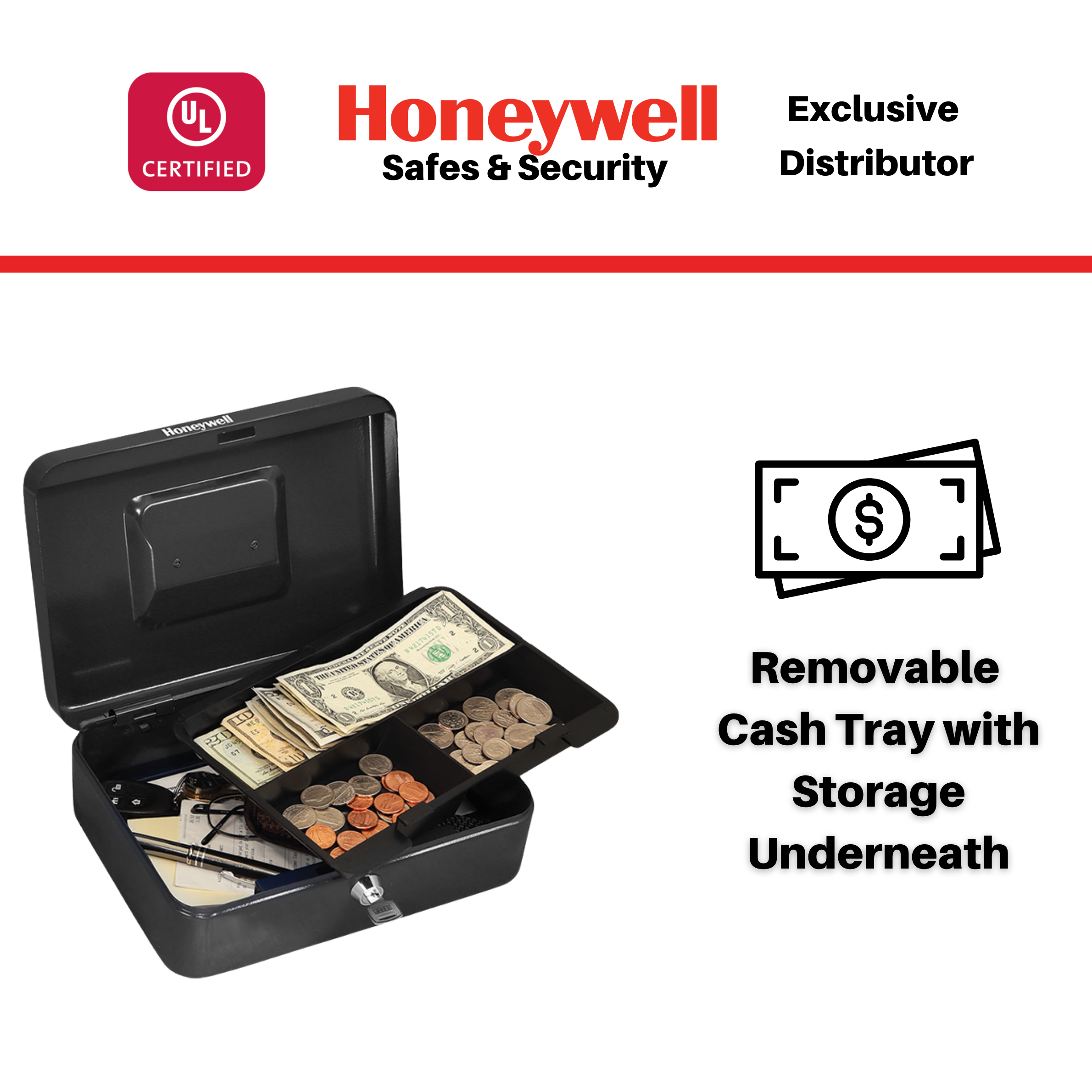 Honeywell Steel Cash Box With Removable Tray 2106827 814113015789