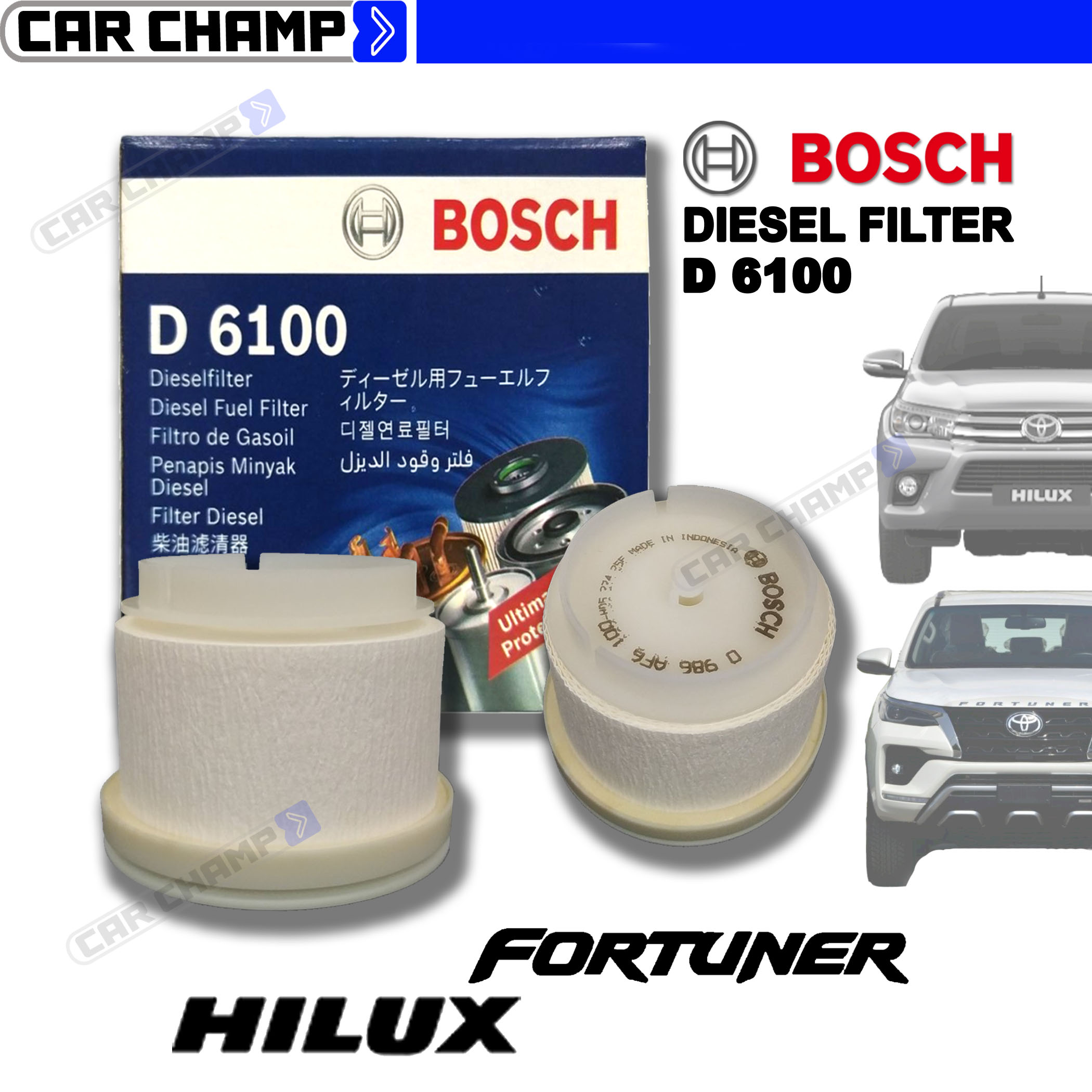 BOSCH Diesel Fuel Filter D6100 for Fortuner 2.5 TD VNT (2012UP), Fortuner 3.0 Diesel Turbo 4WD
