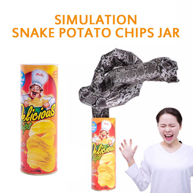 Trick Playing Potato Chips Barrel Toy Simulation Snake In Can Gag Prank Toys 
