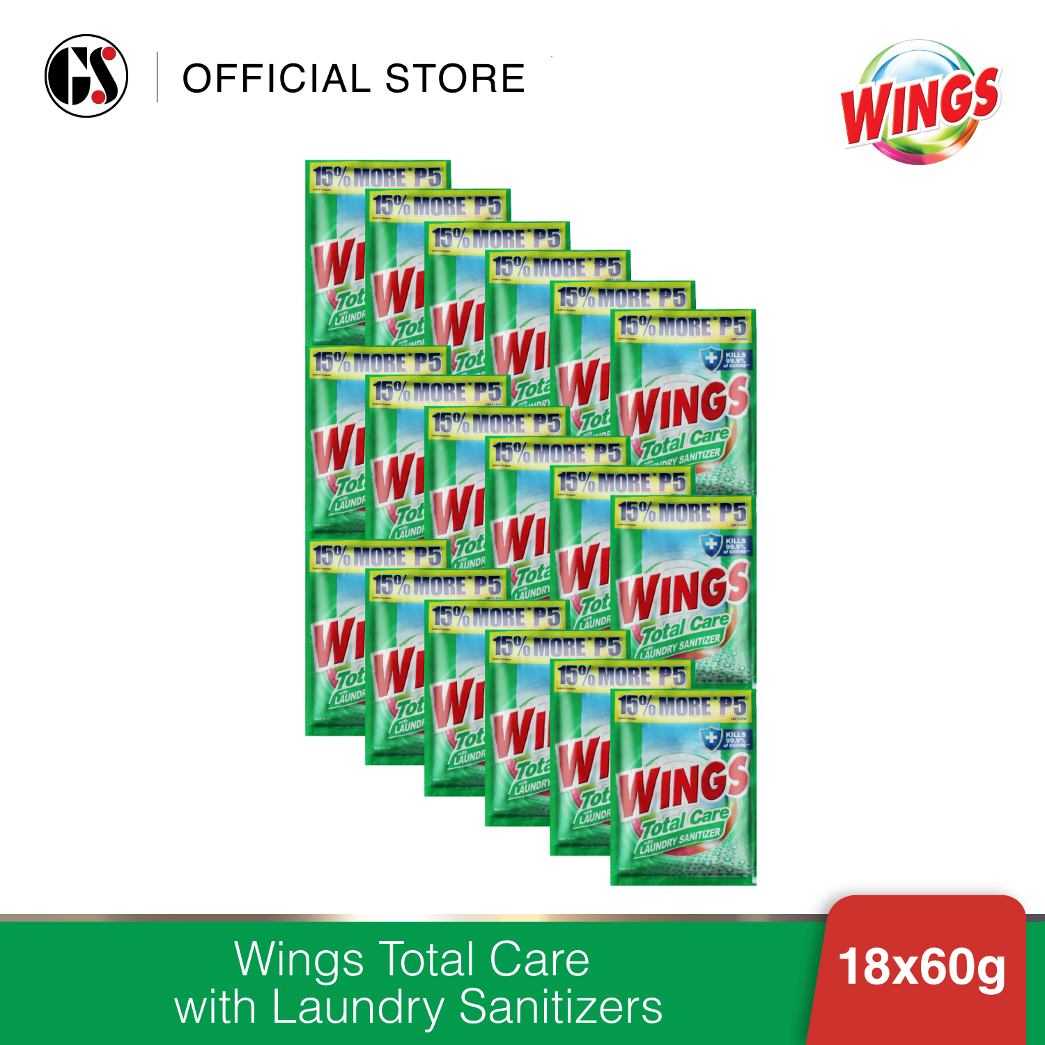 Wings Total Care w/ Laundry Sanitizers Powder Detergent 60g (6sachets