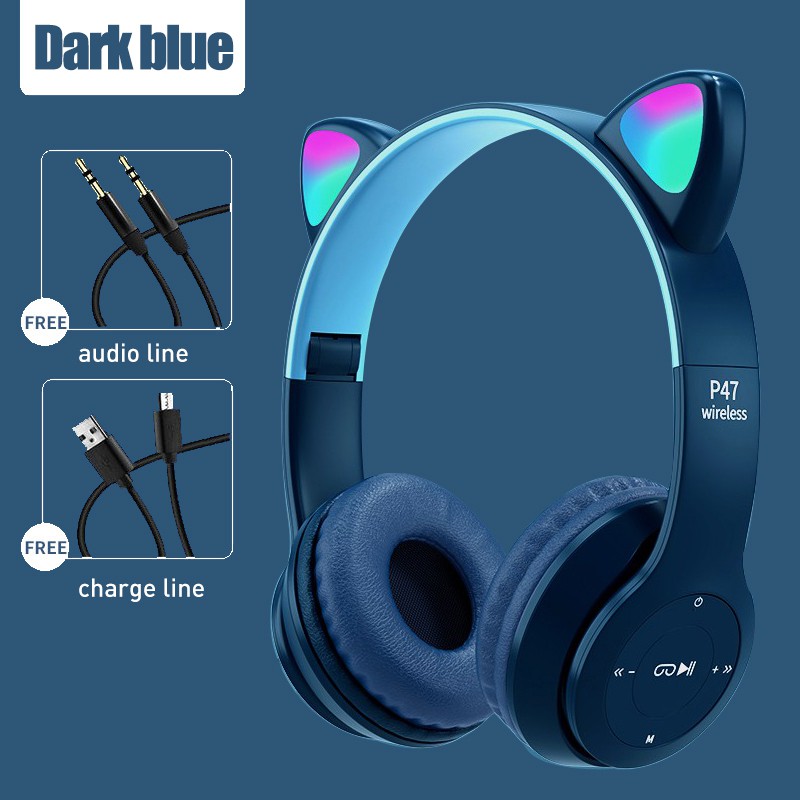 Y47 P47m Wireless Headphones Cat Ear with Mic 【DVK】Bluetooth Headset