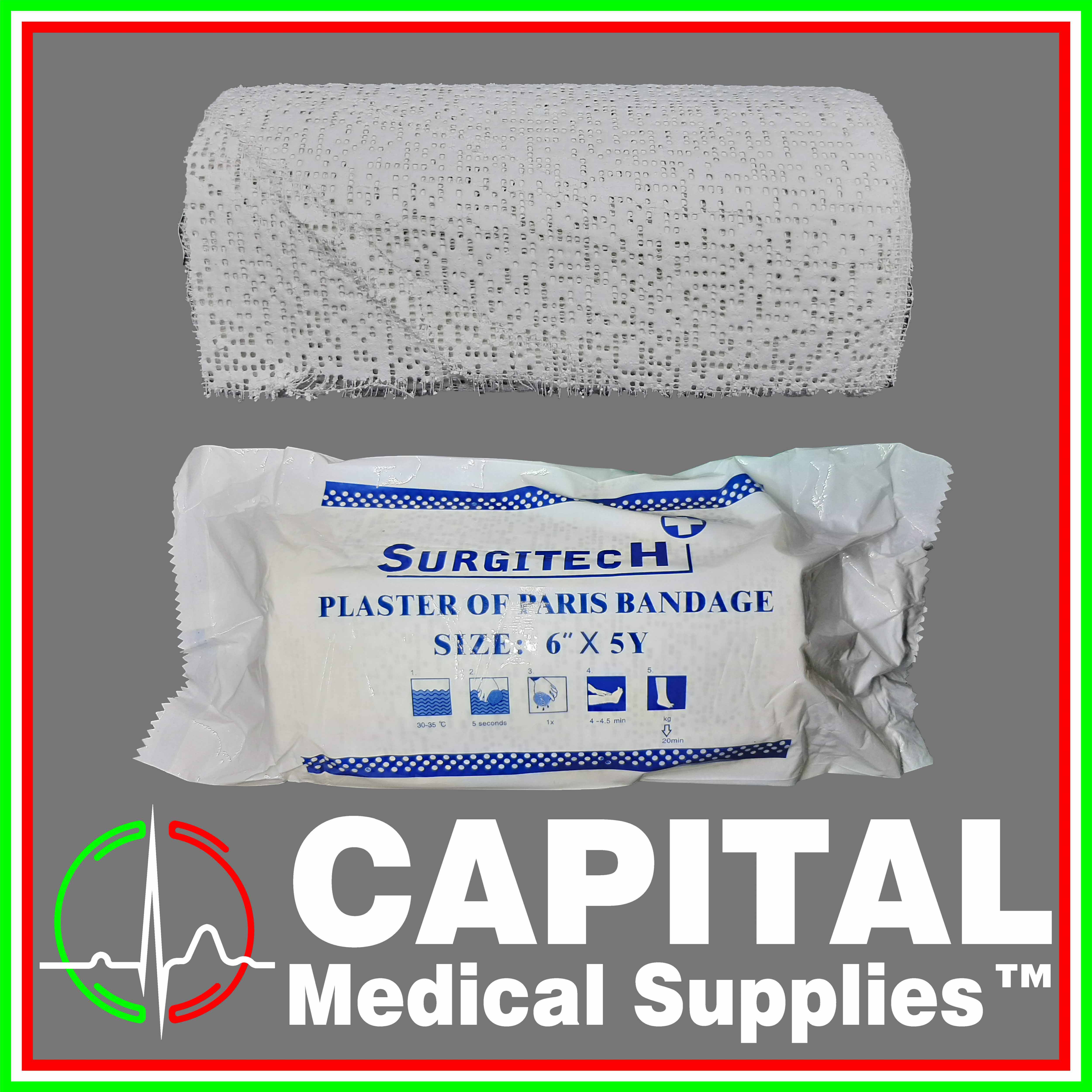 Plaster Of Paris Bandage, 4x5 yards / 6x5 yards, 1 roll/pack (SURGITECH