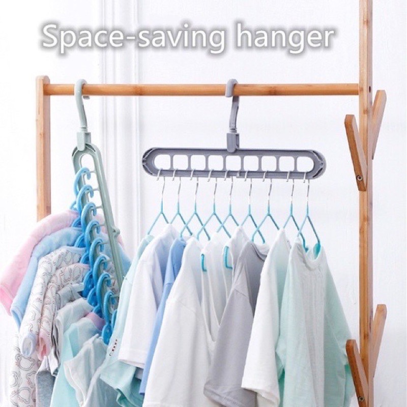 1PC 9-hole Space Saving Hanger 360 Rotating Magic Hanger Multi-function  Folding Magic Hanger Wardrobe Drying Clothes Clothes Storage