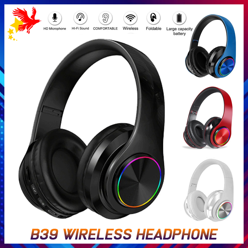 B39 Bluetooth Headset Portable LED Colorful Light Wireless